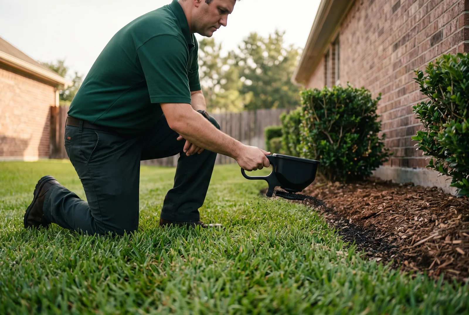 Granular barrier treatment along a home foundation