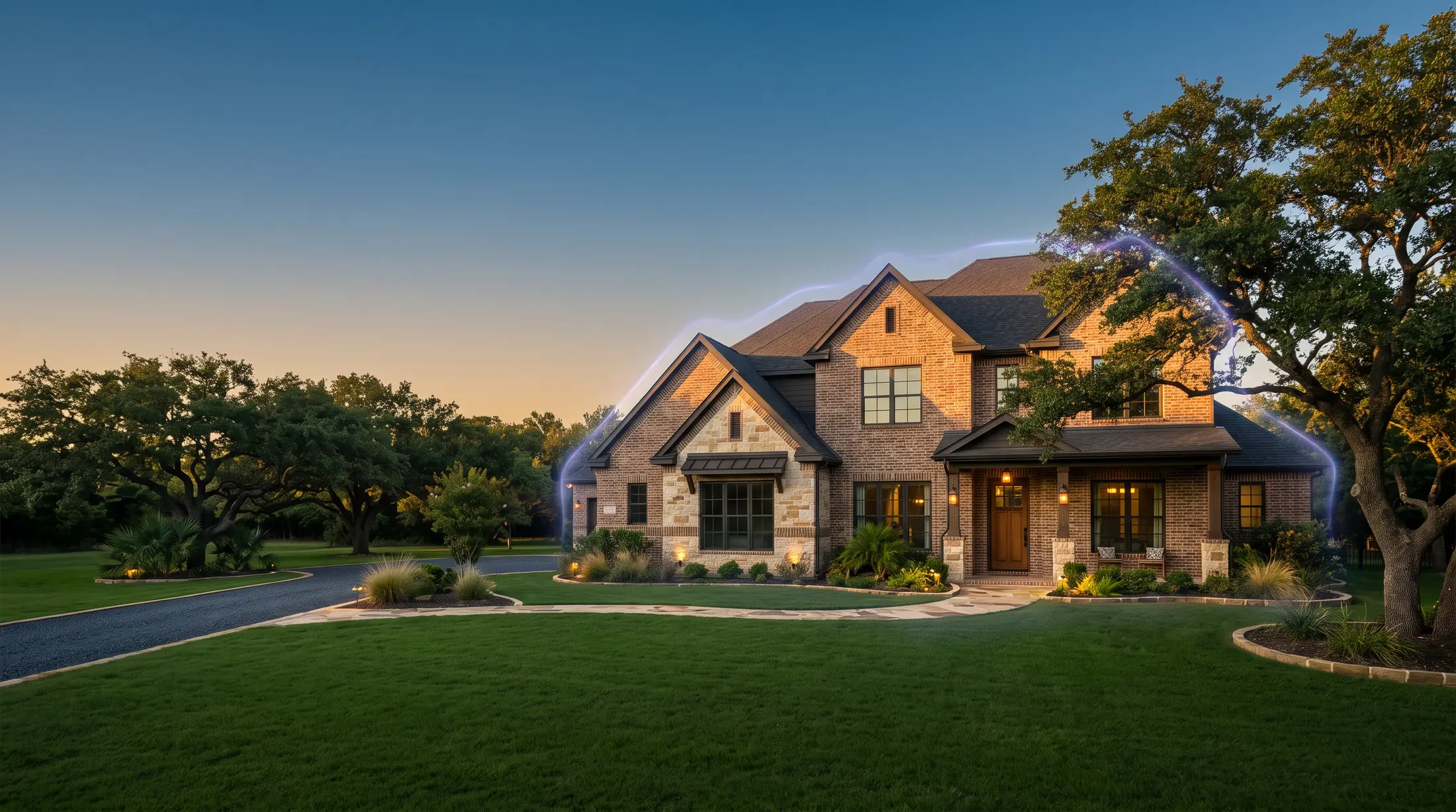 A Clear Lake home at golden hour after a full exclusion and barrier treatment